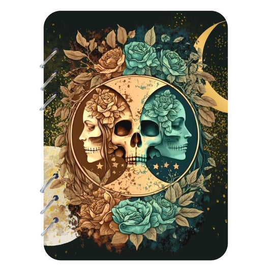 Day of the Dead Skull Moon, A5 Wood Cover Notebook, Journal, Diary