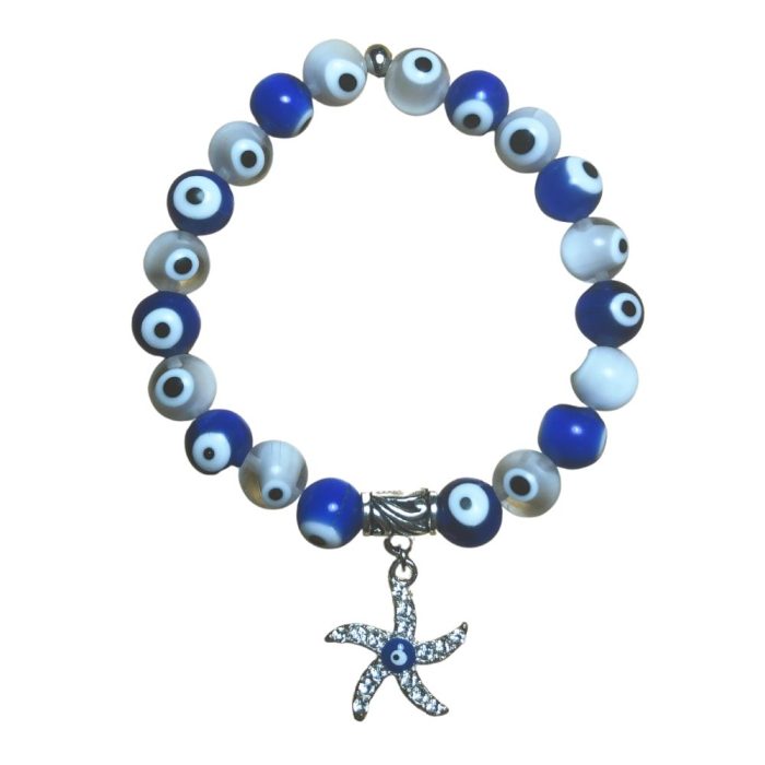 Evil Eye Bracelet with Diamante Starfish Pendant