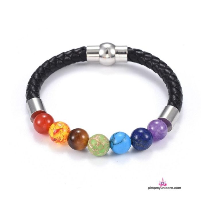 Chakra Leather Braided Bracelet with Magnetic Clasp for Children
