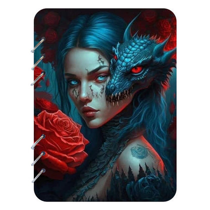 Dragon Rose Lady Love Wooden Notebook-A5