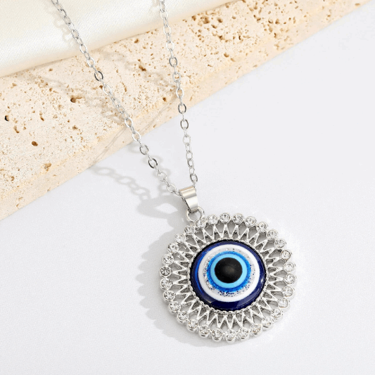 Evil Eye Diamante Pendant with Stainless Steel Chain