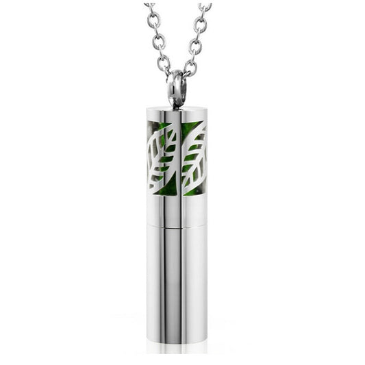 Leaf Design Cylinder Essential Oil Necklace