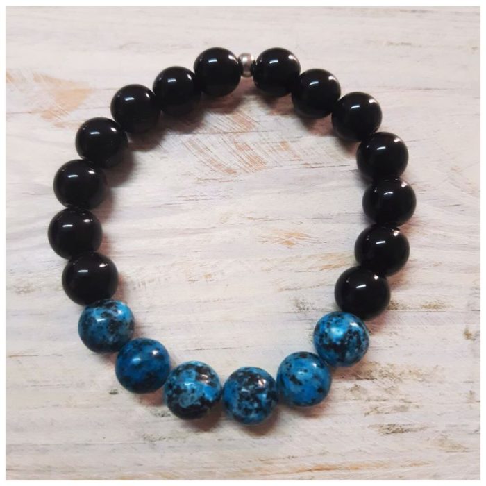 Obsidian & Blue Turquoise Stone Bracelet