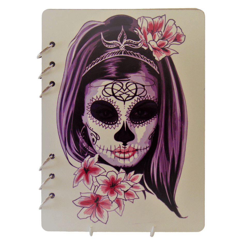Lightbox Day of the Dead Lady Wooden Notebook-A5