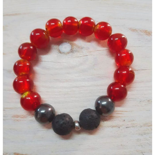 Red Glass Obsidian Bracelet Lightbox Red Glass and Hematite Beaded Bracelet