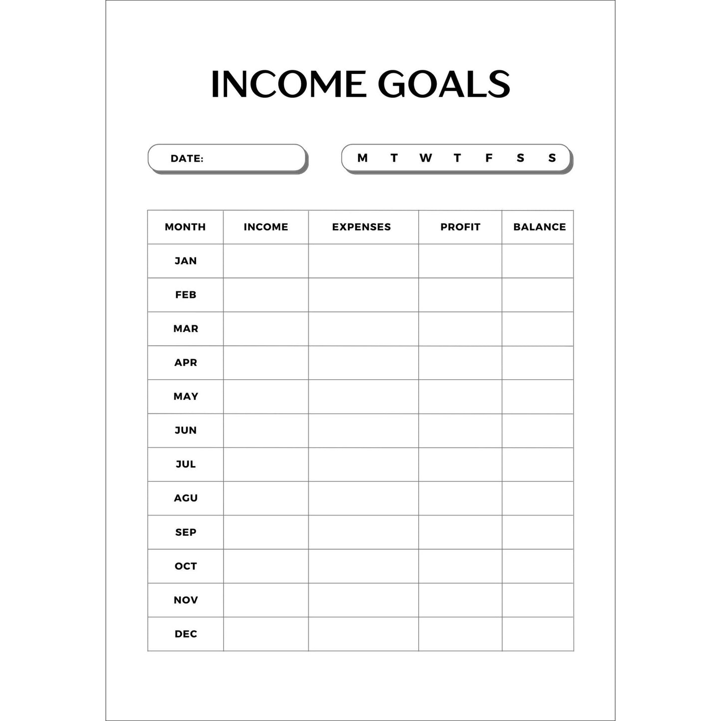 Income Goals Planner Refill (A5 Punched)