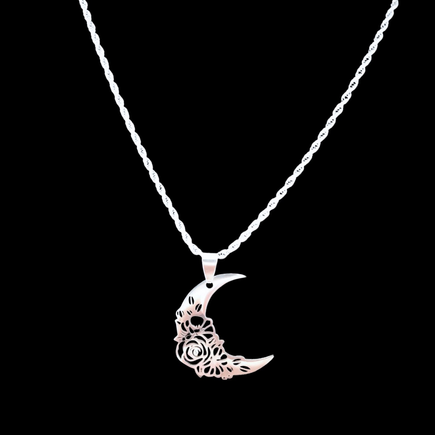 Rose Moon Stainless Steel Pendant with Chain