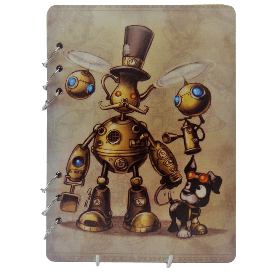 Steampunk Robot Family Wooden Notebook-A5