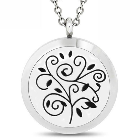 Swirl Tree Locket, Aromatherapy Diffuser Necklace, Stainless Steel