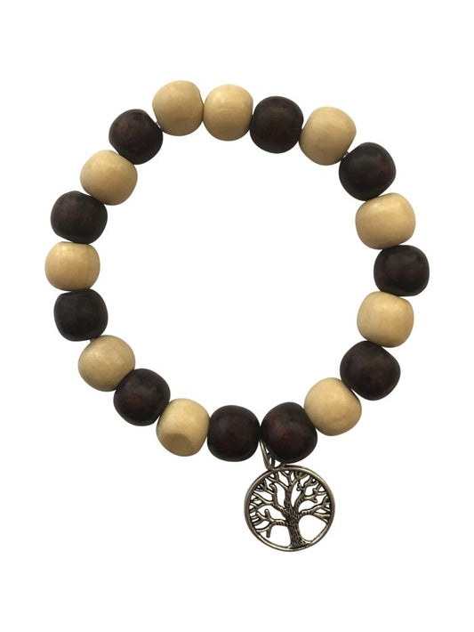 Wood Beaded Tree of Life Bracelet, Light and Dark wood beads