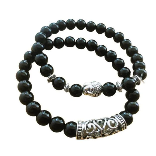 Obsidian Buddha 2-Piece Bracelet Set