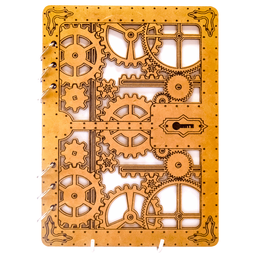 Vault and Key Steampunk Wooden Notebook-A5