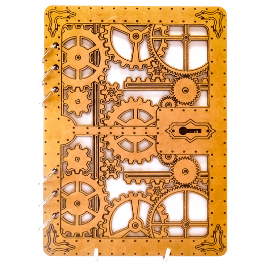 Vault and Key Steampunk Wooden Notebook-A5